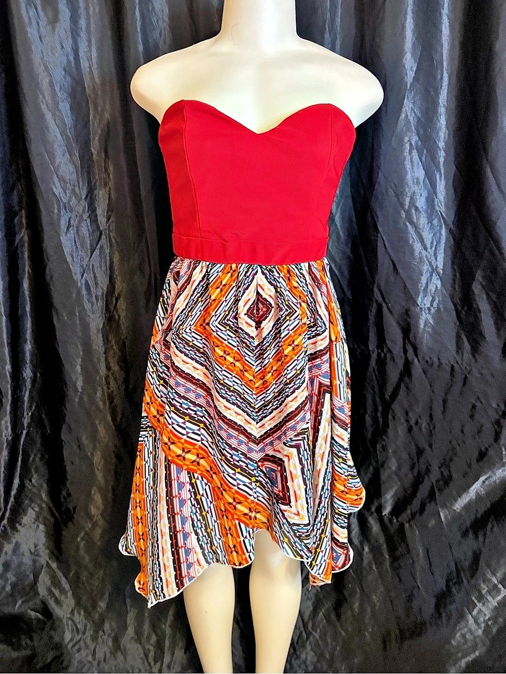 deb Geometric High-Low Dress in Red & Multicolor Size XL